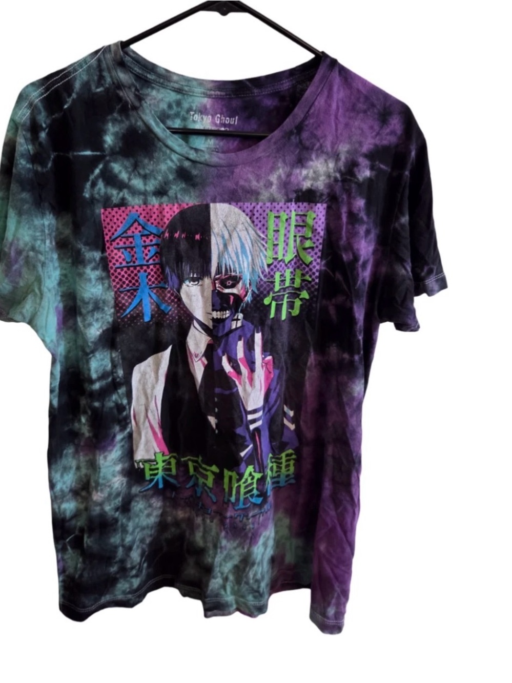Tokyo Ghoul Anime Funimation Ken Kaneki Split Face Tie-Dye T-Shirt Adult Sz M